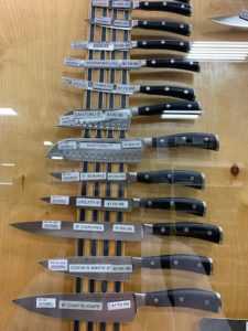 Knife display in a kitchen supply store