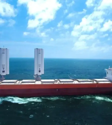 Massive wind-powered cargo ship sets sail with groundbreaking giant metal ‘wings’